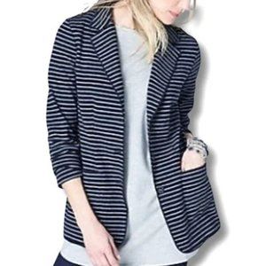 🆕 J. Jill Notched Collar Single Breasted Navy Striped Cotton Blend Blazer~L
